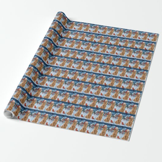 Golden Retriever Winter Wonderland Kerstvreugde Cadeaupapier (Uitgerold)