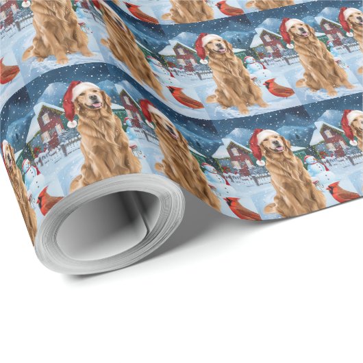 Golden Retriever Winter Wonderland Kerstvreugde Cadeaupapier (Rol Hoek)