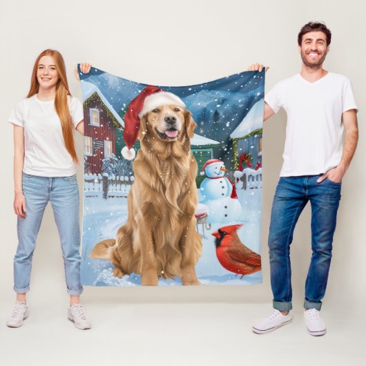 Golden Retriever Winter Wonderland Kerstvreugde Fleece Deken (In situ)