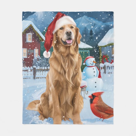 Golden Retriever Winter Wonderland Kerstvreugde Fleece Deken (Voorkant)