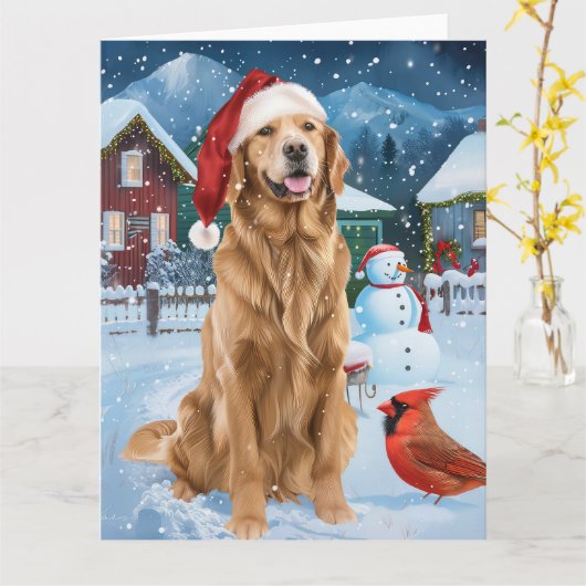 Golden Retriever Winter Wonderland Kerstvreugde Kaart (Gele Bloem)