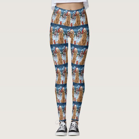 Golden Retriever Winter Wonderland Kerstvreugde Leggings (Voorkant)
