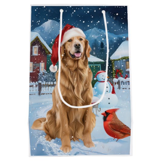 Golden Retriever Winter Wonderland Kerstvreugde Medium Cadeauzakje (Achterkant)