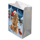 Golden Retriever Winter Wonderland Kerstvreugde Medium Cadeauzakje (Achterkant Gekanteld)