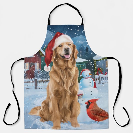 Golden Retriever Winter Wonderland Kerstvreugde Schort (Voorkant)