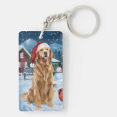 Golden Retriever Winter Wonderland Kerstvreugde Sleutelhanger (achterkant)