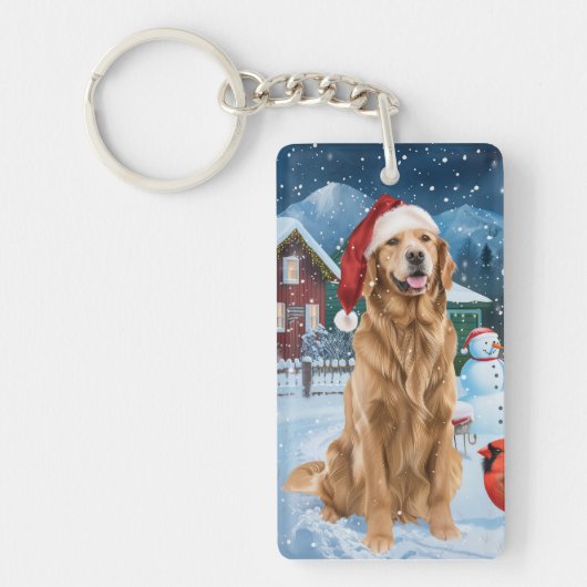 Golden Retriever Winter Wonderland Kerstvreugde Sleutelhanger (Voorkant)