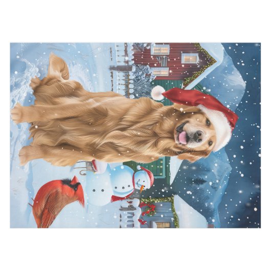Golden Retriever Winter Wonderland Kerstvreugde Tafelkleed (Voorkant (Horizontaal))