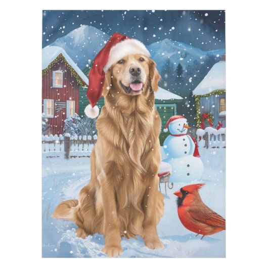 Golden Retriever Winter Wonderland Kerstvreugde Tafelkleed (Voorkant)