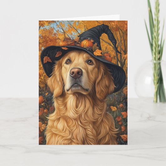 Golden Retriever Witch Halloween Feestdagen Kaart (Voorkant)