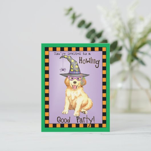 Golden Retriever Witch Invitation (Staand voorkant)