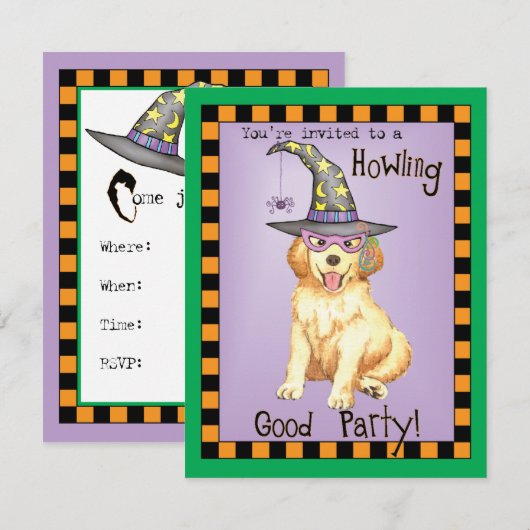 Golden Retriever Witch Invitation (Voorkant / Achterkant)