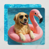Golden Retriever With Flamingo Pool Party Kaart (Voorkant / Achterkant)