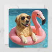 Golden Retriever With Flamingo Pool Party Kaart (Voorkant)