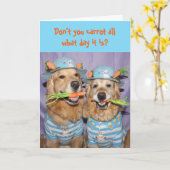 Golden Retriever Wortel Pasen Kaart (Gele Bloem)