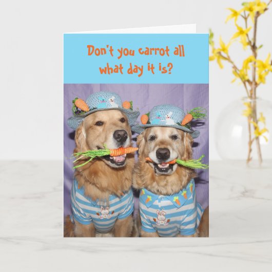 Golden Retriever Wortel Pasen Kaart (Gele Bloem)