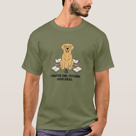 Golden Retriever Writer Reader Dark Green Graphic T-shirt (Voorkant)
