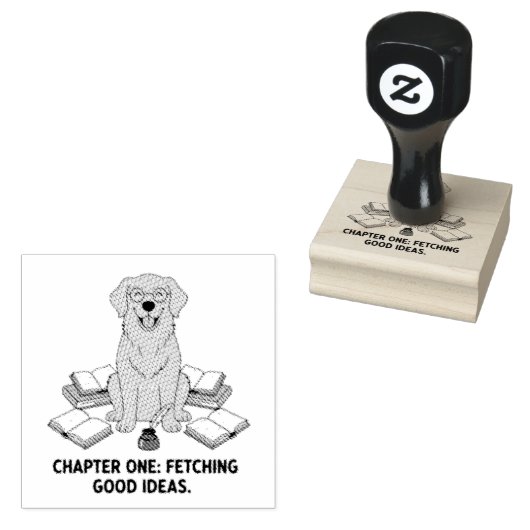 Golden Retriever Writer Reading Graphic Design Rubberstempel (Gestempeld)