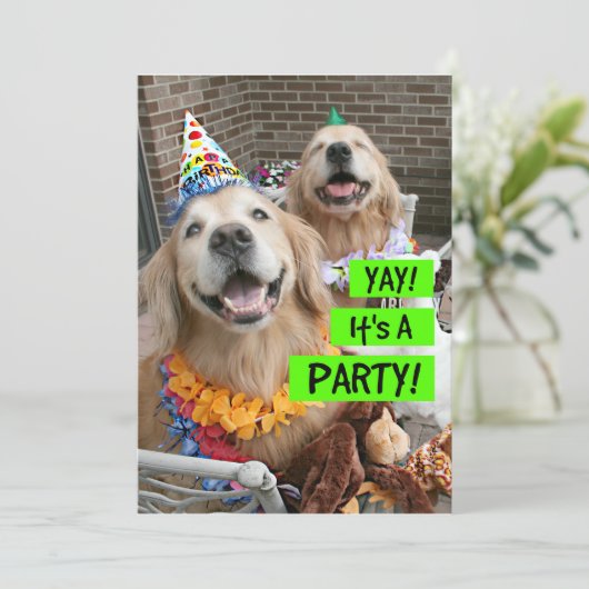Golden Retriever Yay Het is een feestuitnodiging Kaart (Staand voorkant)