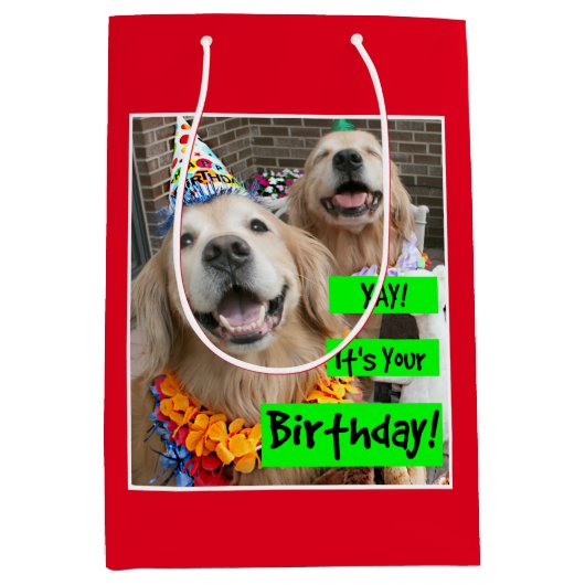 Golden Retriever Yay is jouw verjaardag Medium Cadeauzakje (Voorkant)