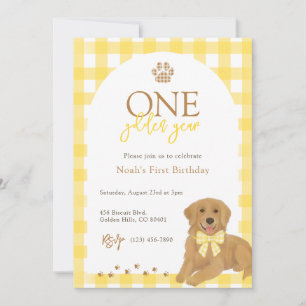 Golden Retriever Yellow Gingham eerste verjaardag Kaart