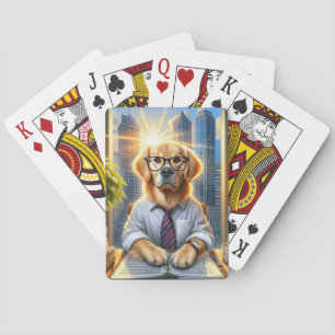 Golden Retriever zakenman in een Kantoor Pokerkaarten