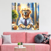 Golden Retriever Zakenman in Kantoor Canvas Afdruk (Insitu (Woonkamer))