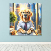 Golden Retriever Zakenman in Kantoor Canvas Afdruk (Insitu (Houten vloer))