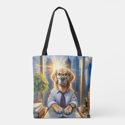 Golden Retriever Zakenman in Kantoor Tote Bag (Achterkant)