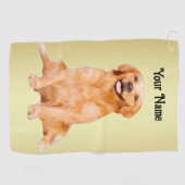 Golden Retriever Zitten - Schattig design Golfhanddoek (Horizontaal)