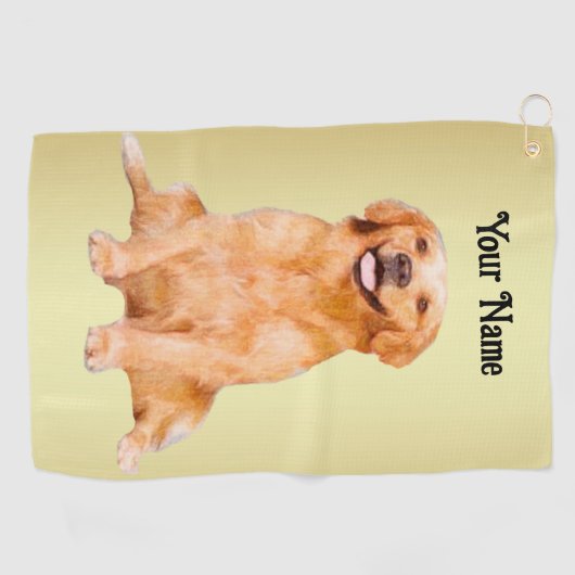 Golden Retriever Zitten - Schattig design Golfhanddoek (Horizontaal)