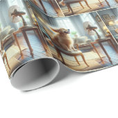 Golden Retriever Zittend voor de Fan Cadeaupapier (Rol Hoek)