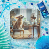 Golden Retriever Zittend voor de Fan Papieren Bordje (Feest)