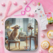 Golden Retriever Zittend voor de Fan Papieren Bordje (Feest)