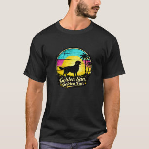 Golden Retriever Zonsondergang Retro Zomer Stran T-shirt