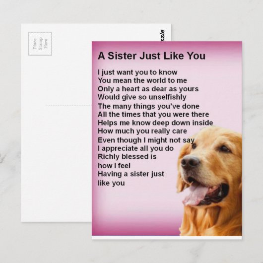 Golden Retriever - Zuster Poem Briefkaart (Voorkant / Achterkant)