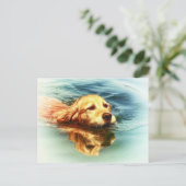 Golden Retriever zwemmen - Briefkaart voor de Dog (Staand voorkant)