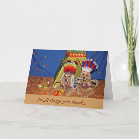 Golden Retrievers als eerste Thanksgiving Feestdagen Kaart (Voorkant)