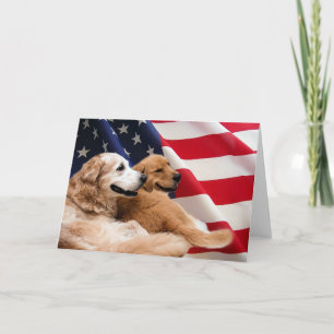 Golden Retrievers American Flag Card Kaart