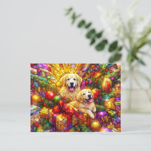 GOLDEN RETRIEVER'S CHRISTMAS ~ Briefkaart ~ (Staand voorkant)