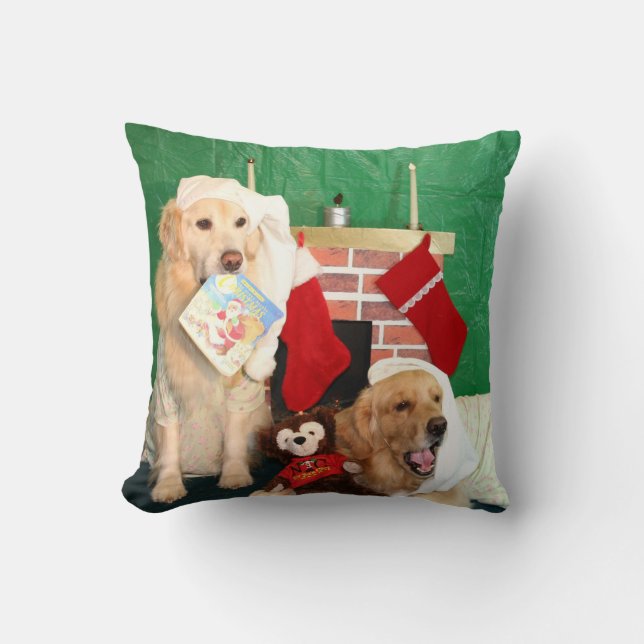 Golden Retrievers De nacht voor Kerstmis Kussen (Voorkant)