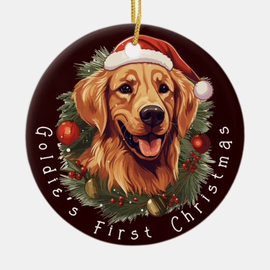 Golden Retriever's Eerste Kerstmis Keramisch Ornament (Voorkant)