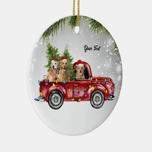 Golden Retrievers goldie dog moeder rode truck pin Keramisch Ornament (Rechts)