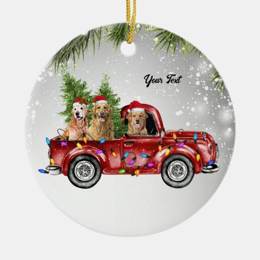 Golden Retrievers goldie dog moeder rode truck pin Keramisch Ornament (Voorkant)