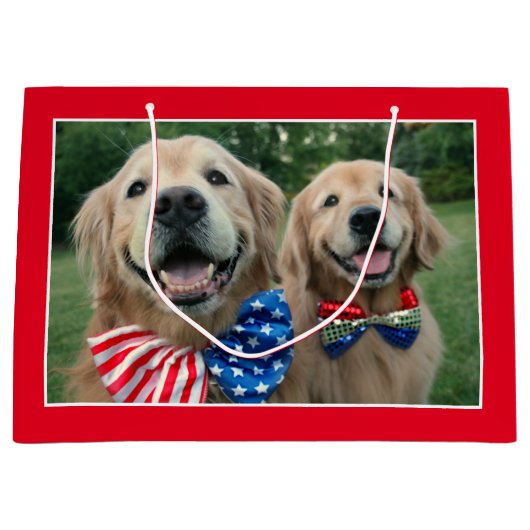 Golden Retrievers in Bow Stropdassen Independence  Groot Cadeauzakje (Voorkant)