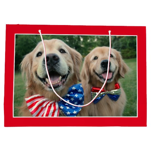 Golden Retrievers in Bow Stropdassen Independence  Groot Cadeauzakje (Achterkant)