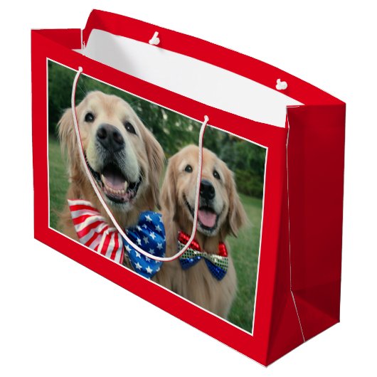 Golden Retrievers in Bow Stropdassen Independence  Groot Cadeauzakje (Achterkant Gekanteld)