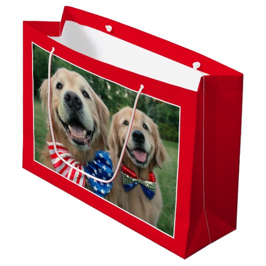 Golden Retrievers in Bow Stropdassen Independence  Groot Cadeauzakje (Voorkant Gekanteld)