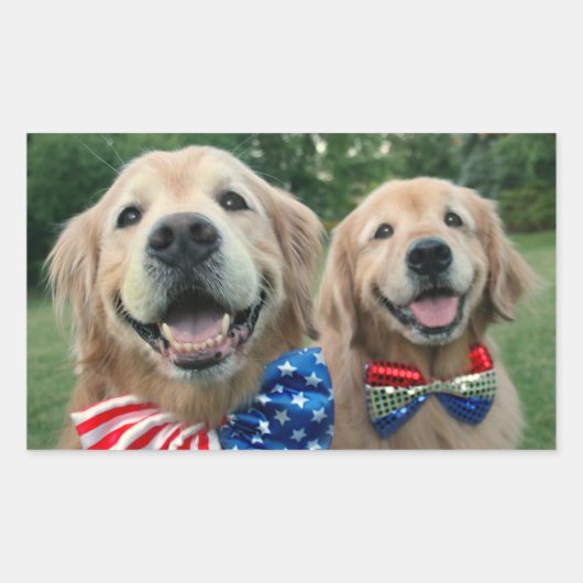 Golden Retrievers in Bow Stropdassen Independence Rechthoekige Sticker (Voorkant)