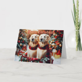 Golden Retrievers in Elegant Sled Christmas Kaart